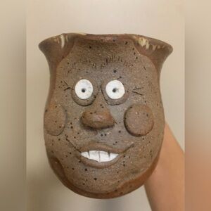 Vintage Handmade Stoneware Ugly Face Mug with Handle Funny Quirky Ceramic Mug